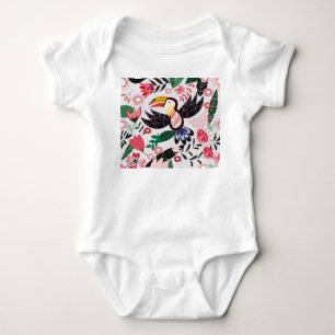 Tropische Vögel, Blumenmuster. Baby Strampler