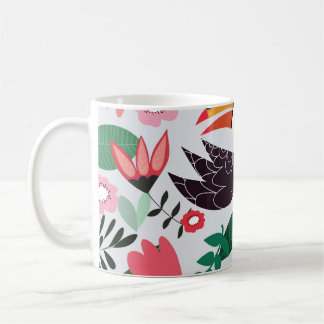 Tropische Vögel, Blumenmuster. Kaffeetasse