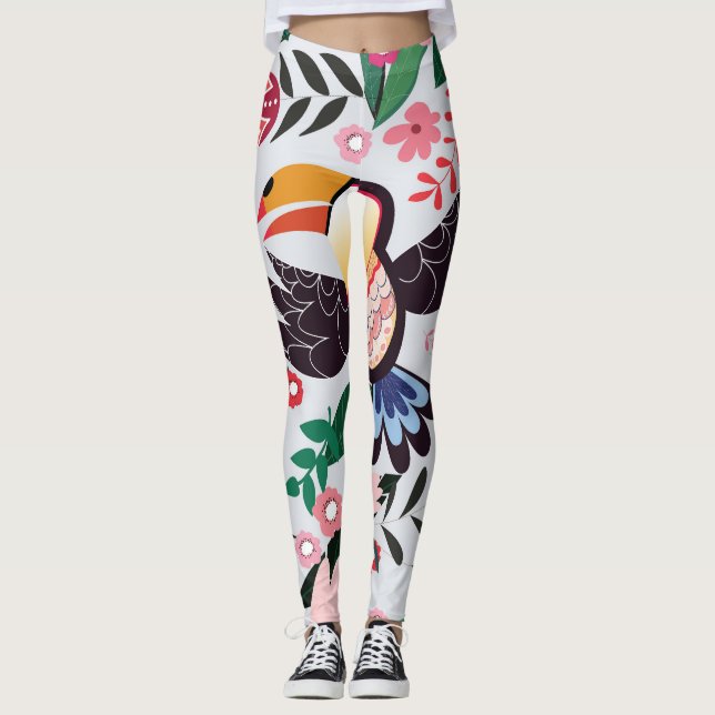 Tropische Vögel, Blumenmuster. Leggings (Vorderseite)