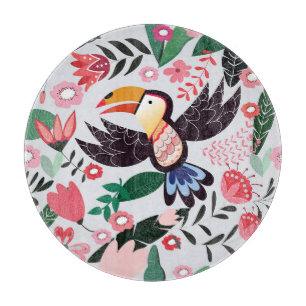 Tropische Vögel, Blumenmuster. Schneidebrett