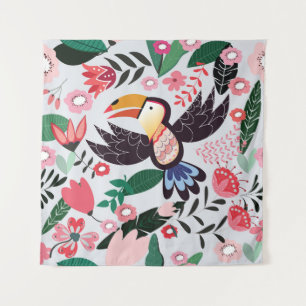 Tropische Vögel, Blumenmuster. Wandteppich