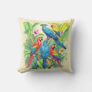 Tropische Vögel Botanische Illustration Kissen