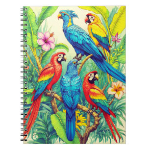Tropische Vögel Botanische Illustration Notizblock