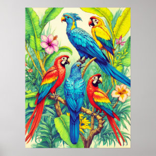 Tropische Vögel Botanische Illustration Poster
