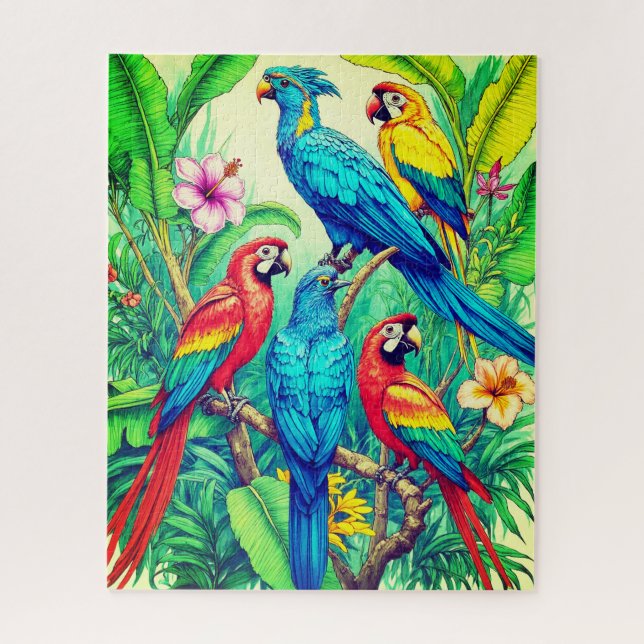 Tropische Vögel Botanische Illustration Puzzle (Vertikal)