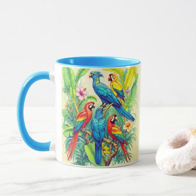 Tropische Vögel Botanische Illustration Tasse (Mit Donut)