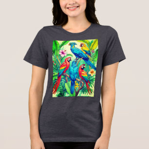 Tropische Vögel Botanische Illustration Tri-Blend Shirt