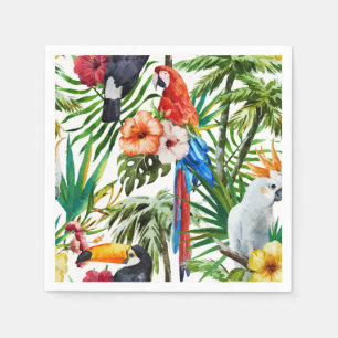Tropische Vögel des Aquarells und Laubmuster Serviette