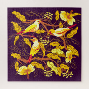 Tropische Vögel Exotische Blumen Illustration Puzzle