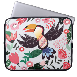 Tropische Vögel, florales Gekritzel-Muster. Laptopschutzhülle