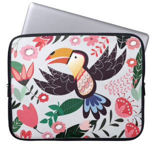 Tropische Vögel, florales Gekritzel-Muster. Laptopschutzhülle