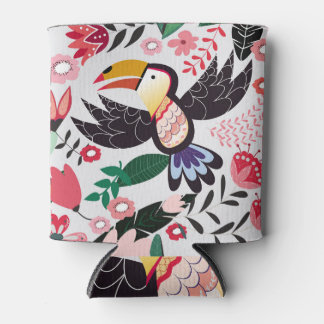 Tropische Vögel, florales Muster mit Doodles. Dosenkühler