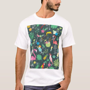 Tropische Vögel Getränke: Lebhaft Nahtlos. T-Shirt