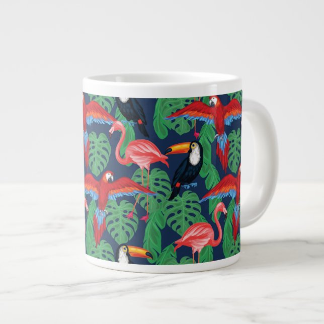Tropische Vögel in hellen Farben Jumbo-Tasse (Vorderseite Rechts)