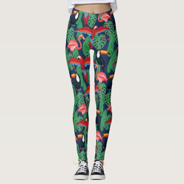 Tropische Vögel in hellen Farben Leggings (Vorderseite)