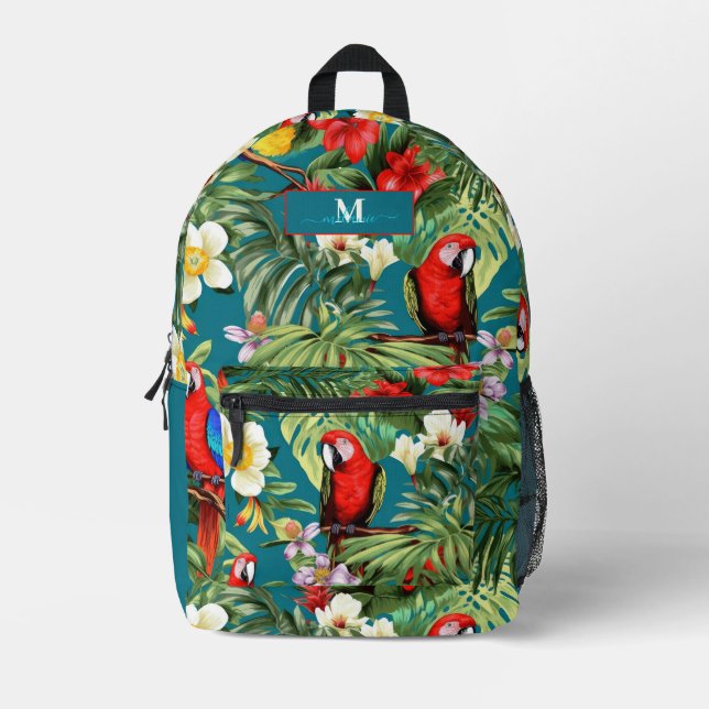 Tropische Vögel und Blume, benutzerdefinierte Mono Bedruckter Rucksack (Vorderseite)