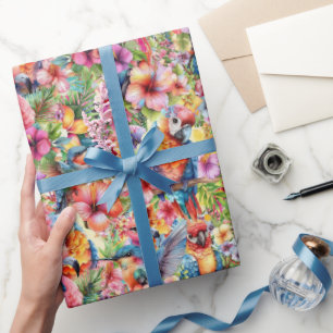 Tropische Vögel und Blumen Klein Geschenkpapier