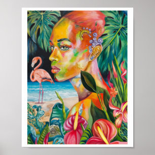 Tropische Vögel und Blumen - Orange Bliss Aufklebe Poster