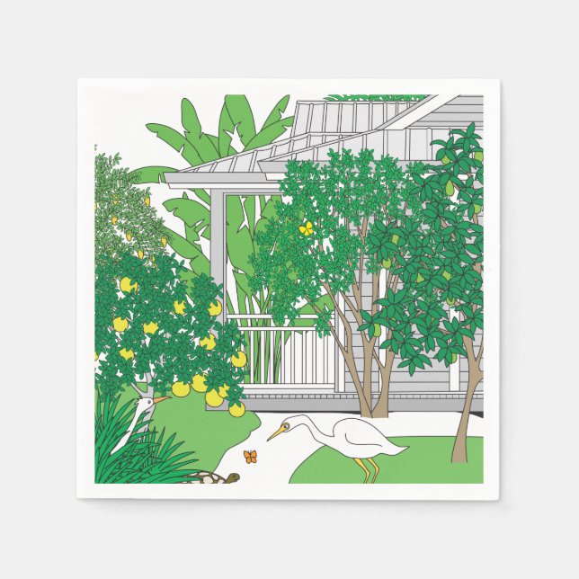 Tropische Vögel und Pflanze Serviette (Vorderseite)