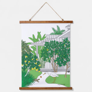 Tropische Vögel und Pflanze Wandteppich Mit Holzrahmen