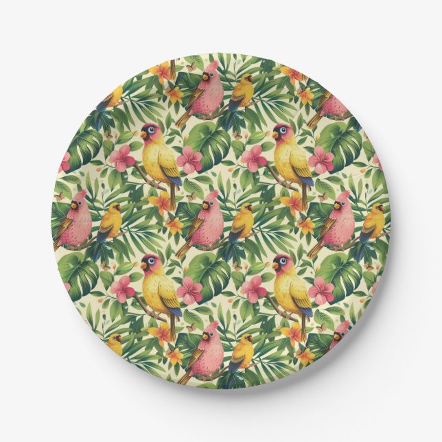 Tropische Vögel und Schmetterlinge Papier Teller P (Vorderseite)