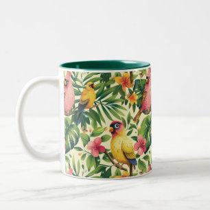 Tropische Vögel und Schmetterlinge Zweifarbige Tasse