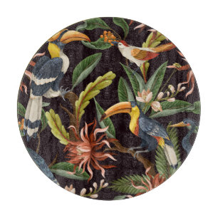 Tropische Vögel: Vintage Blätter & Blumen Schneidebrett
