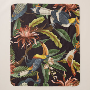 Tropische Vögel: Vintage Blätter & Blumen Sherpadecke