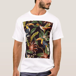 Tropische Vögel: Vintage-Blätter und Blumen T-Shirt