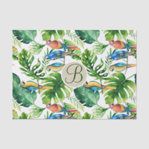 Tropische Vogelarten Blätter Chic Monogram Letter Seidenpapier