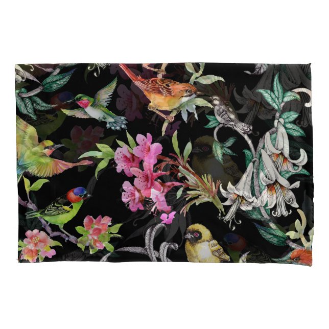 Tropische Vogelarten Blume: Wasserfarbmuster Kissenbezug (Vorderseite)