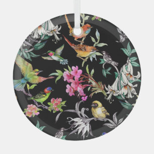 Tropische Vogelarten Blume: Wasserfarbmuster Ornament Aus Glas