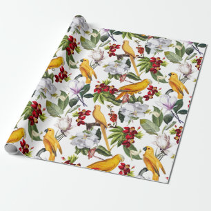 Tropische Vogelparrots Jungle Pattern - weiß Geschenkpapier