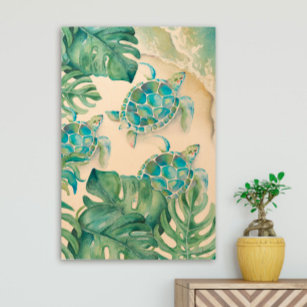 Tropische Wall Art Palm Leaf und Sea Turtle Holzdruck