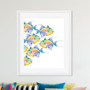 Tropische Wall-Dekoration Wasserfarben Fisch Beach Poster