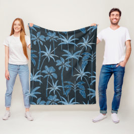 Tropische Wärme: Botanischer Palmwedel-Mitternacht Fleecedecke