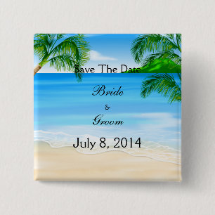 Tropische Wasser-Strand-Hochzeit Save the Date Button