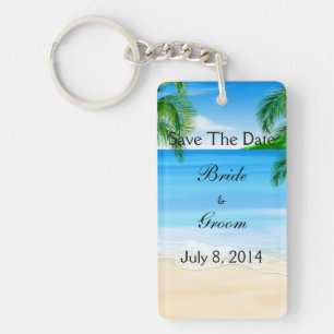Tropische Wasser-Strand-Hochzeit Save the Date Schlüsselanhänger