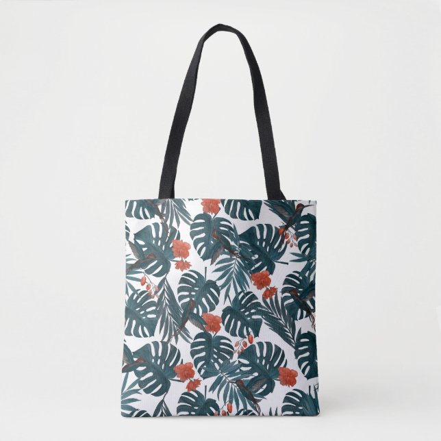 Tropische Wasserfarbe, Blätter, Blume, Kolibris (Vorderseite)