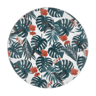 Tropische Wasserfarbe, Blätter, Blume, Kolibris Schneidebrett