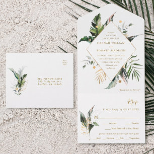 Tropische Wasserfarbe Foliage Goldene Hochzeit All In One Einladung