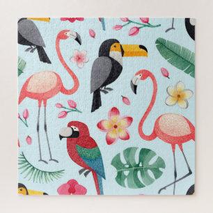 Tropische Wasserfarbe: Fusion der Vogelwelt-Blume. Puzzle