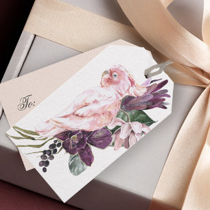 Tropische Wasserfarbe mit rosa Papagei Geschenkanhänger