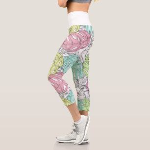 Tropische Wasserfarbe Pastel Monstera Capri Leggings