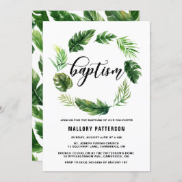 Tropische Wasserfarben-Blätter Wreath-Taufe Einladung