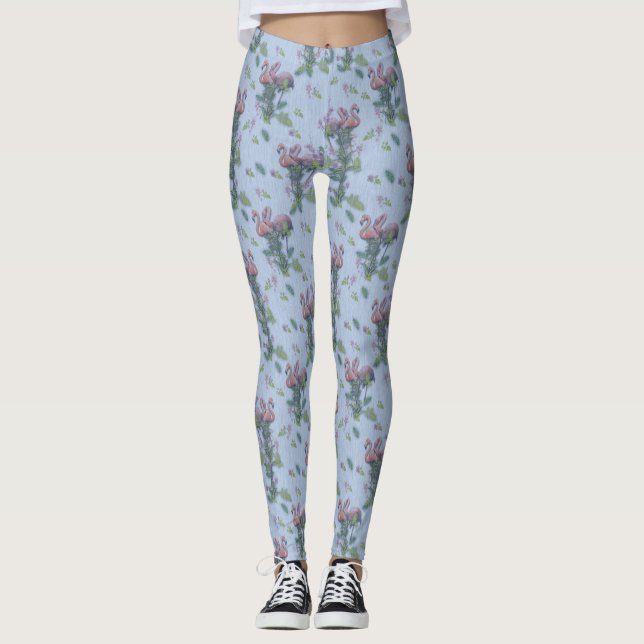 Tropische Wasserfarben von Flamingos Wiederholung  Leggings (Vorderseite)