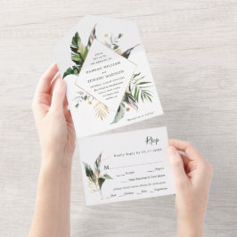Tropische Wasserfarbenfolie Grüne Hochzeit All In One Einladung