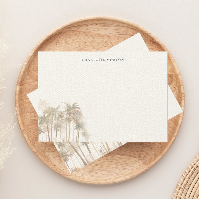 Tropische Wasserfarbenpalmen Personalisiert Mitteilungskarte (Tropical Palm Trees Beige Note Card)