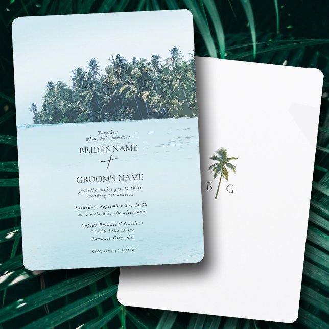 Tropische Wasserfarbenpalmen und Hochzeiten am Str Einladung (Tropical Watercolor Palms & Beach Wedding Invitation)