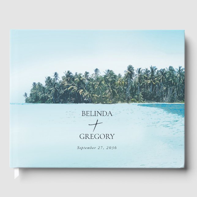 Tropische Wasserfarbenpalmen und Hochzeiten am Str Gästebuch (Vorderseite)